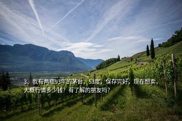 3、我有兩瓶93年的茅臺，53度，保存完好，現(xiàn)在想賣，大概行情多少錢？有了解的朋友嗎？