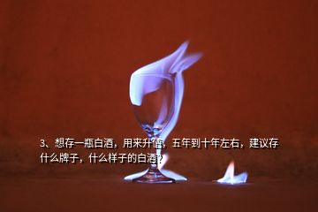 3、想存一瓶白酒，用來(lái)升值，五年到十年左右，建議存什么牌子，什么樣子的白酒？