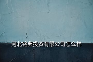 河北銘典投資有限公司怎么樣