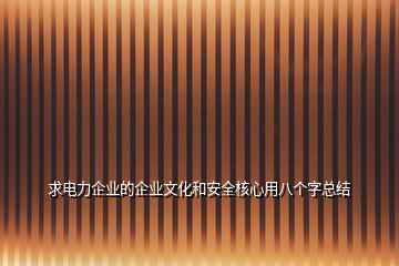 求電力企業(yè)的企業(yè)文化和安全核心用八個字總結